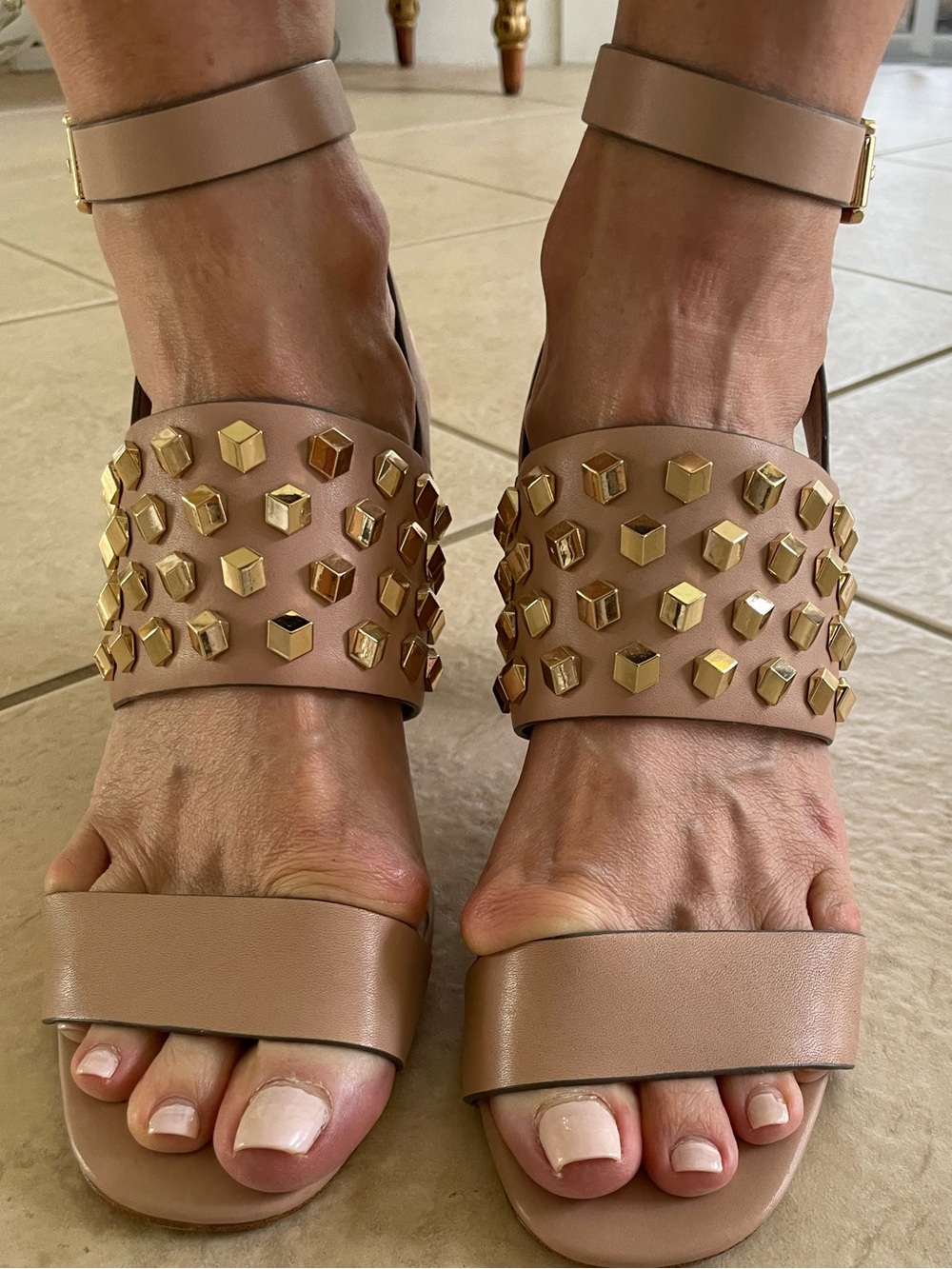Michael Kors Nude Leather Studded Ankle-Strap Sandals